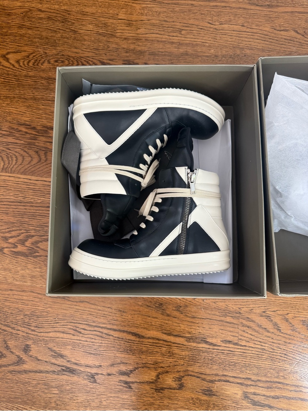 Rick Owens Geobasket Black and White High-Top Leather Sneakers